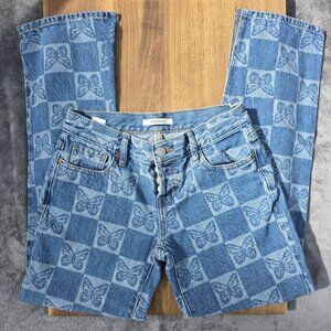 PacSun Low Rise Straight Jeans – Butterfly Checkerboard Pattern – Women’s 24